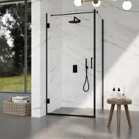 FortiFura Galeria Cabine de douche - 80x80x200cm - scharnières - barre de renfort - poignée plat - verre clair - Noir mat SW1122547/SW1122561/SW797905/SW797914