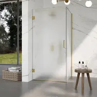 FortiFura Galeria Cabine de douche - 100x90x200cm - scharnières - poignée plat - verre dépoli - Laiton brossé PVD SW1122554/SW1122564/SW797910/SW797929