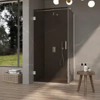 FortiFura Galeria Cabine de douche - 90x120x200cm - scharnières - poignée plat - verre fumé - Inox brossé PVD SW1122558/SW1122566/SW797908/SW797944