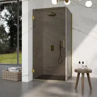FortiFura Galeria Cabine de douche - 90x100x200cm - scharnières - poignée plat - verre fumé - Laiton brossé PVD SW1122558/SW1122564/SW797910/SW797940