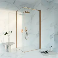 FortiFura Galeria Cabine de douche - 90x80x200 - Profil - verre de sécurité - anticalcaire - Cuivre brossé PVD (Cuivre) SW1122496 SW797914 SW876702