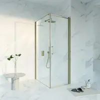 FortiFura Galeria Cabine de douche - 70x100x200 - Profil verre de sécurité - anti-calcaire - Laiton brossé PVD (Or) SW1122476/SW797915/SW797910