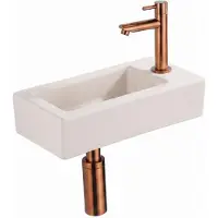 Qeramiq Fuente pack lave-mains – 38 x 18,5 x 9 cm – céramique lin – perçage à droite – robinet cuivre brossé SW1449878/SW799406/SW799404/SW970033