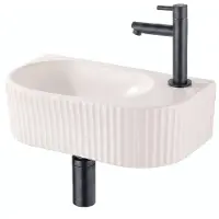 Qeramiq Fuente pack lave-mains – demi-rond – 40 x 22 x 12 cm – perçage à droite – robinet noir mat – cannelé SW1449881/SW696199/SW696210/SW696235
