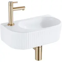 Qeramiq Fuente pack lave-mains – 40 x 21,5 x 12 cm – céramique blanc brillant – perçage à gauche – cannelé SW1522206/SW696208/SW696218/SW696238