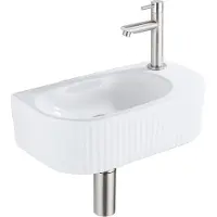 Qeramiq Blend pack lave-mains – demi-rond – 40 x 21,5 x 12 cm – céramique blanc brillant – robinet inox brossé SW1522208/SW696207/SW696217/SW696237