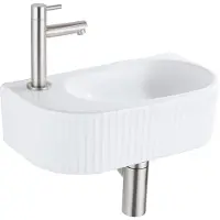 Qeramiq Fuente pack lave-mains – 40 x 21,5 x 12 cm – perçage à gauche – robinet inox brossé – cannelé SW1522206/SW696207/SW696217/SW696237