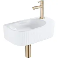 Qeramiq Blend pack lave-mains – demi-rond – 40 x 21,5 x 12 cm – céramique blanc brillant – robinet doré brossé SW1522208/SW696208/SW696218/SW696238
