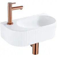 Qeramiq Fuente pack lave-mains – demi-rond – 40 x 21,5 x 12 cm – céramique blanc brillant – perçage à gauche – cannelé SW1522206/SW799405/SW799403/SW970033