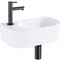 Qeramiq Fuente pack lave-mains – 40 x 21,5 x 12 cm – perçage à gauche – robinet noir mat – cannelé SW1522206/SW696205/SW696215/SW696235