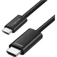 Logilink Câble USB 3.2 Gen1 Type-C, C/M vers HDMI/M, 4K/30 Hz, gaine tressée, noir, 3 m (3 m), Câble vidéo, Noir