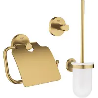 GROHE Essentials Set d’accessoires pour toilettes 3 pièces avec porte-balai de toilettes, patère et porte-rouleau de papier toilettes avec clapet Brushed cool sunrise sw99005/sw99021/sw99045/