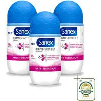 Sanex 3 x Déodorant roll-on BiomeProtect Dermo Anti-Irritations, 50 ml - Pack économique - 3 pièces