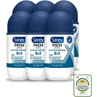 Sanex 6 déodorants roll-on Men Active Control, 53 ml - Pack économique - 6 pièces