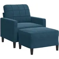 vidaXL Fauteuil avec tabouret bleu 60 cm velours