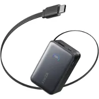 Anker Batterie externe Nano 10 000 mAh 45 W avec câble USB-C rétractable intégré, recharge rapide, 3 sorties, noir