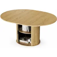 COLAMY Table extensible 6 places en bois clair avec rangement intégré, plateau rabattable et pied design