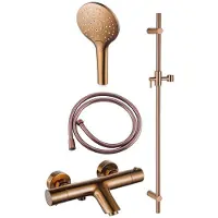 FortiFura Calvi Robinet de baignoire - avec ensemble de douche - douchette ronde - flexible de douche lisse - cuivre brossé PVD SW970037/SW799449/SW728176/SW720226