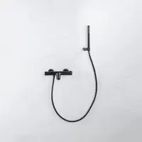 FortiFura Calvi Robinet de baignoire thermostatique avec douchette stick, support et flexible lisse Noir mat SW496811/SW720565/SW720224/SW706210