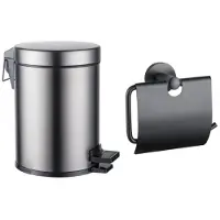 FortiFura Calvi ensemble d'accessoires pour toilettes - porte-rouleau - avec couvercle - poubelle à pédale - 5 litres - gunmetal brossé SW1183147/SW1111580