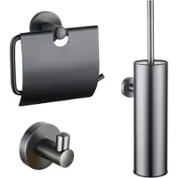 FortiFura Calvi Ensemble WC - porte-brosse WC - fermé - patère - porte-rouleau de papier toilette - avec couvercle - gunmetal brossé SW1183147/SW1111545/SW721175