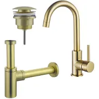 FortiFura Calvi Kit robinet lavabo - robinet haut - bec rotatif - bonde clic clac - siphon design - Laiton brossé PVD SW809349/SW696202/SW696213