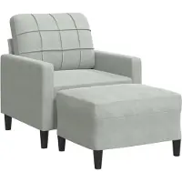 vidaXL Fauteuil avec pouf gris clair 60 cm velours