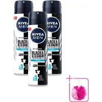 Nivea 3 x Déodorant spray MEN Black & White Invisible Fresh, 150 ml - Pack économique - 3 pièces