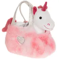 GIPSY TOYS Sac ours en peluche licorne, style girly, pour fashionistas, 18 cm, rose/blanc – Peluche avec sac amovible, détails en forme de cœur et poignées brillantes
