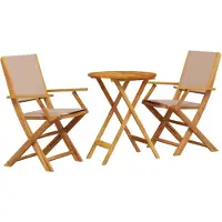 vidaXL Ensemble Bistro 3 pièces taupe tissu et bois massif
