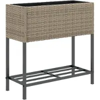 vidaXL Jardinière avec étagère gris résine tressée