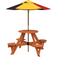 vidaXL Table de pique-nique pour 4 enfants avec parasol rond en bois de sapin
