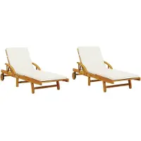vidaXL Bain de soleil, set de 2 avec revêtement en bois massif d'acacia