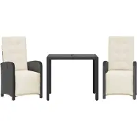 vidaXL Ensemble Bistro 3 pièces avec coussins Noir Poly Rattan
