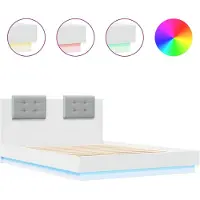 vidaXL Cadre de lit avec tête de lit et éclairage LED blanc 150x200 cm