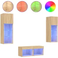 vidaXL Meuble TV 4 pièces avec lampes LED Chêne Sonoma