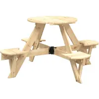 vidaXL Table de pique-nique pour 4 enfants avec trou pour parapluie Rond en bois massif de sapin