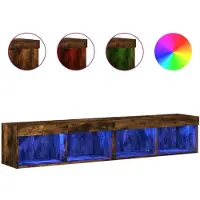 vidaXL Armoires TV avec lampes LED 2 pcs. Chêne fumé 80x30x30 cm