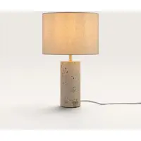 LUSENZ - Lampe de table Nalori lino travertino abat-jour lin pied travertin IP20