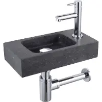 FortiFura Fuente pack lave-mains – rectangulaire – 40 x 22 x 9 cm – pierre naturelle noire – robinet chromé SW696234/SW696209/SW696219/SW533192