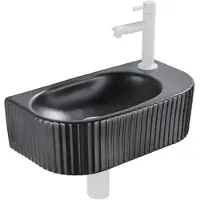 Qeramiq Fuente pack lave-mains – demi-rond – 40 x 21,5 x 12 cm – perçage à droite – robinet blanc mat – cannelé SW1522214/SW696206/SW696216/SW1210972