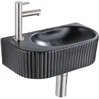Qeramiq Fuente pack lave-mains – demi-rond – 40 x 21,5 x 12 cm – céramique noir mat – robinet inox brossé – cannelé SW1522212/SW696207/SW696217/SW696237