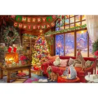 Bluebird Puzzle Puzzle Soirée de Noël avec les Animaux de Compagnie - 1000 pièces