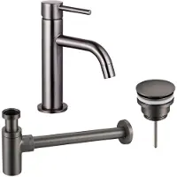FortiFura Calvi Slim Kit mitigeur lavabo - robinet bas - bonde clic clac - siphon design - PVD Gunmetal SW766538/SW767288/SW767297