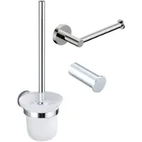 FortiFura Calvi Ensemble de toilettes 3 pièces - porte-rouleau de papier toilette sans couvercle - brosse de toilettes - patère porte-serviette simple ronde - Chrome SW639924 SW639926 SW1211590