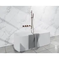 FortiFura Nebbio Ensemble combiné bain - mitigeur thermostatique - barre coulissante avec coude mural intégré - flexible de douche métallique - douchette sur barre - bec - cuivre brossé PVD (cuivre)