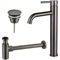 FortiFura Calvi Kit mitigeur lavabo - robinet rehaussé - bonde nonobturable - siphon design - PVD Gunmetal SW766541/SW769487/SW767297