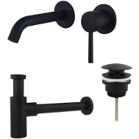 FortiFura Calvi Slim Kit mitigeur lavabo - robinet encastrable - bonde clic clac - siphon design - Noir mat SW377837/SW696199/SW696210