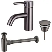 FortiFura Calvi Kit mitigeur lavabo - robinet bas - bonde nonobturable - siphon design - PVD Gunmetal SW766540/SW769487/SW767297