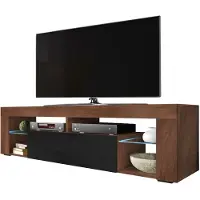 Selsey Armoire TV BIANKO Buffet TV aspect bois noyer Caravaggio avec abattant en noir brillant Debout 140cm